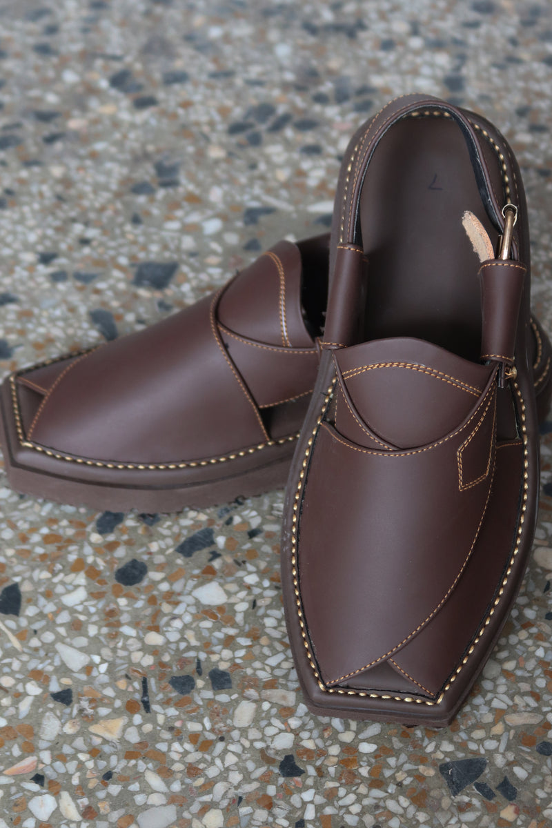Kaptan Dark Brown Leather Chawat – Handcrafted Perfection | 40% OFF - My Store