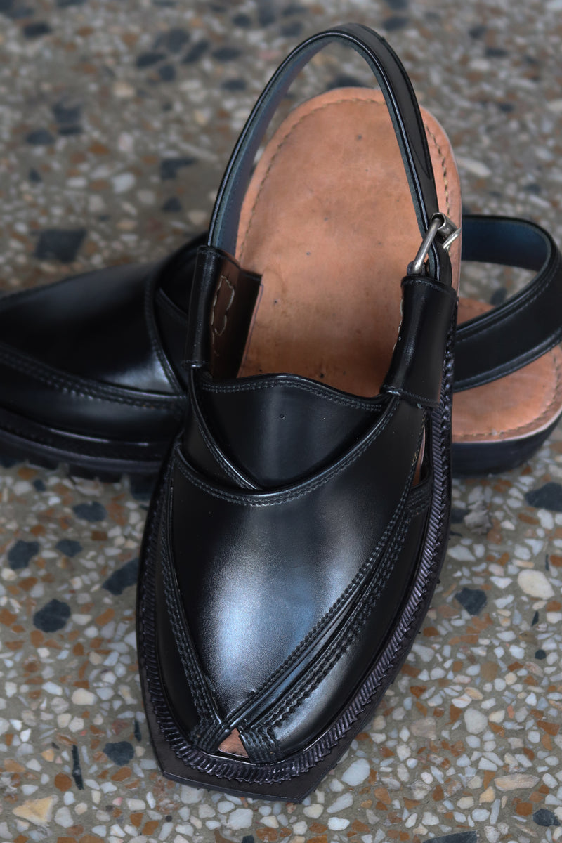 Norozi Black Leather Chawat – Classic Elegance | 40% OFF - My Store