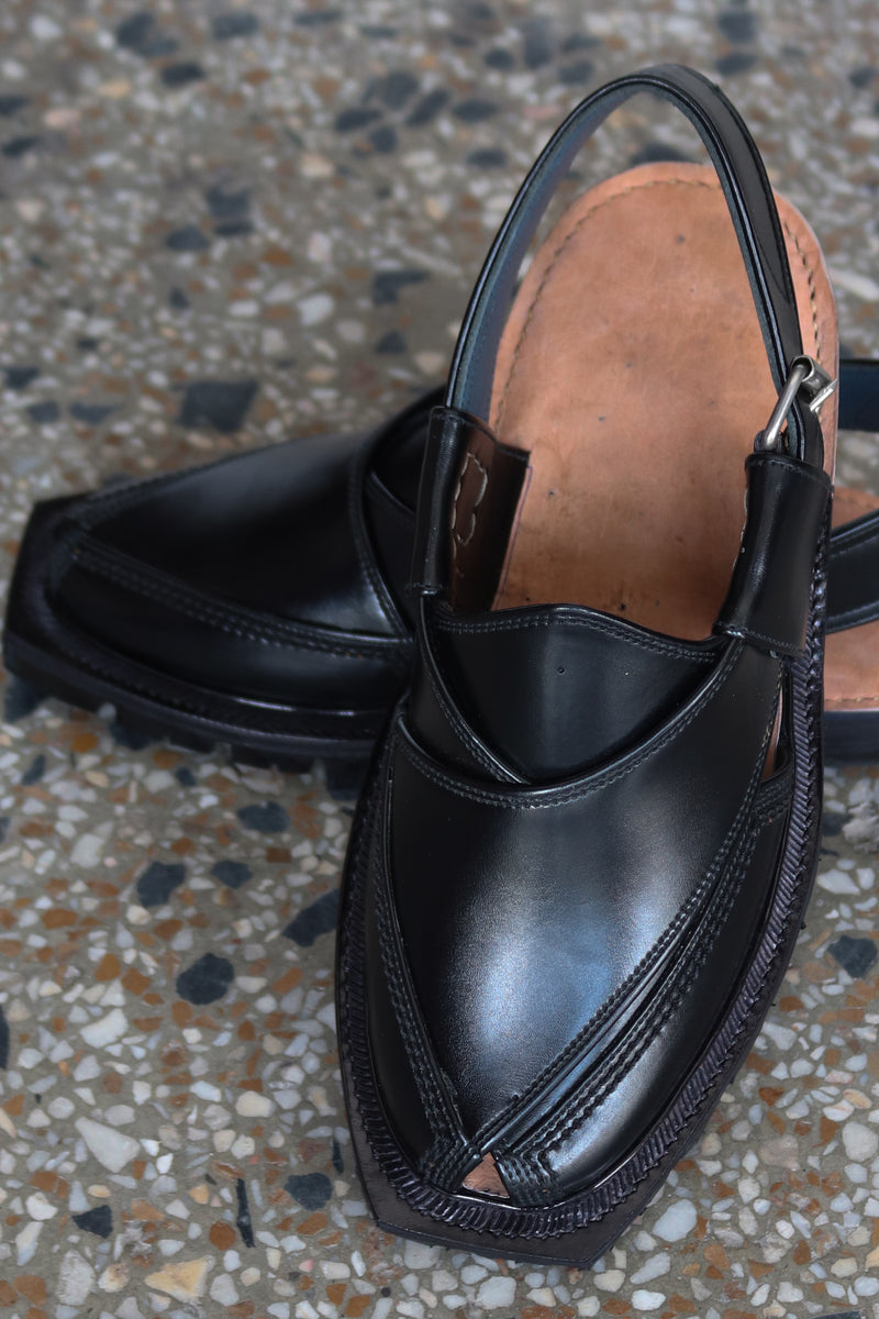 Norozi Black Leather Chawat – Classic Elegance | 40% OFF - My Store