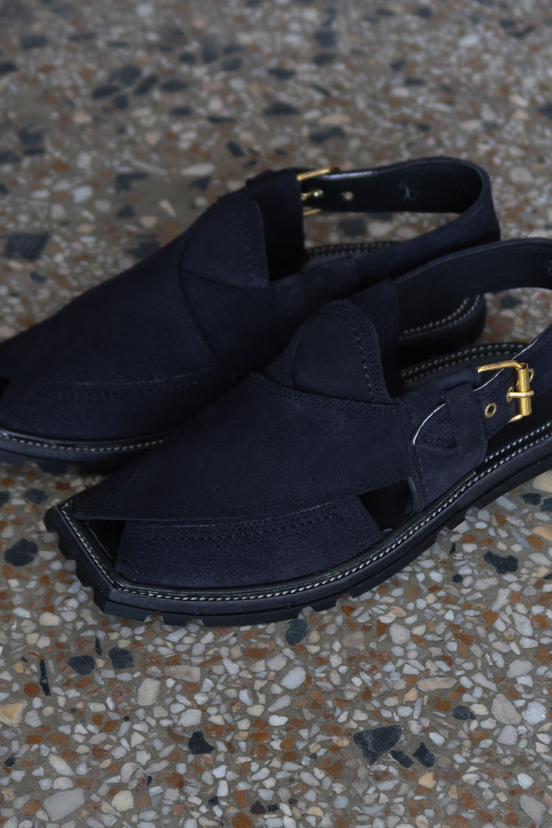 Midnight Elegance – Black Suede Peshawari Chawat | Free Delivery - My Store